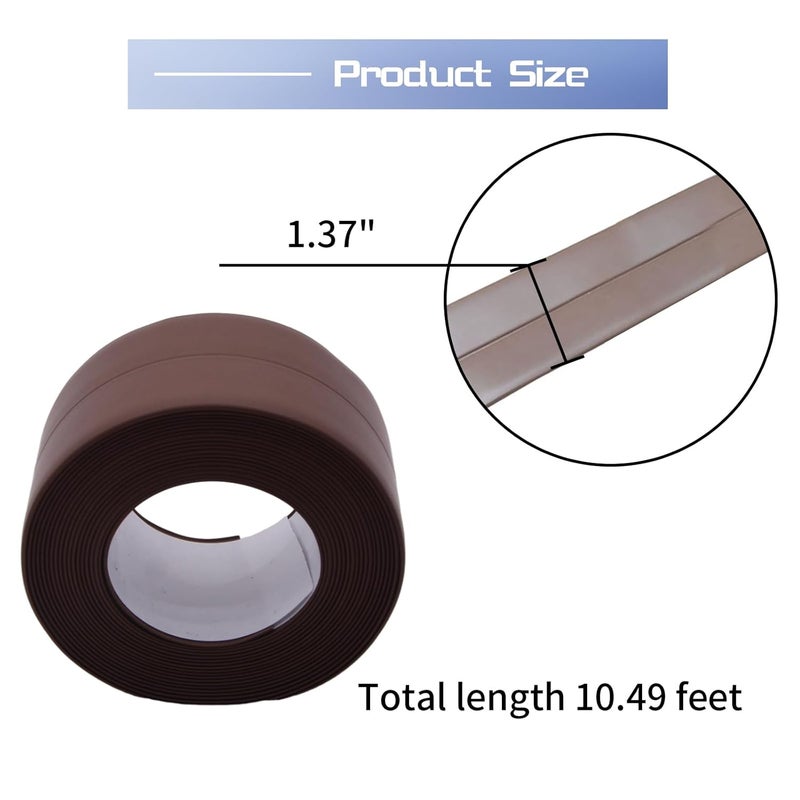 Begino Waterproof Caulk Tape Sealant Strip, 1.5" W x 10.5'L PVC Sealing Tapes for Kitchen Bathroom Bathtub Countertop Toilet Sink (Brown) - Image 2
